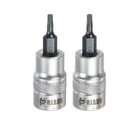 sourcing map 2 brocas Torx de 3/8 pulgadas T10 S2 de acero con cabeza de estrella de acero CR-V, adaptador de enchufe de acero para reparación de tuercas hexagonales de eje automático en el hogar