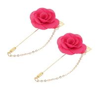 sourcing map 2 broches de solapa de flores con broche de hoja dorada, cadena de borla de satén colgante, hecho a mano, pines para traje de cuello, boda, fiesta, color rojo rosa, 9.5cm x 4cm, Metal