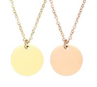 sourcing map 2 collares con colgante redondo de acero inoxidable para hombres y mujeres, collar con colgante grabado en blanco, joyería para regalos de cumpleaños (0.8 pulgadas, plata/oro rosa)