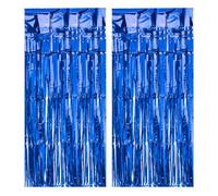 sourcing map 2 cortinas de oropel azul de 3.2 pies x 8.2 pies, cortinas de flecos de papel de aluminio metálico para decoración de cumpleaños, graduación, fiesta de compromiso
