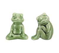 sourcing map 2 fundas para pernos de inodoro, tapas de cerámica para pernos de inodoro, decoración de rana, tapas de rosca para decoración de baño, color verde