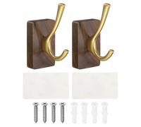 sourcing map 2 ganchos autoadhesivos de madera para colgar toallas, ganchos resistentes para dormitorio, cocina, baño, abrigo, bata, color dorado (cuadrado)