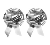 sourcing map 2 lazos metálicos extra gigantes de 60 cm para envolver regalos de Navidad, para cestas de coche, regalos grandes, color plateado