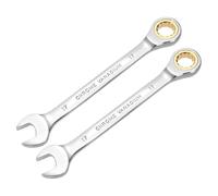 sourcing map 2 llaves combinadas de trinquete de 17 mm métricas de 12 puntos CR-V de acero cromado, doble caja, llaves de trinquete de extremo abierto con 72 dientes y herramienta de llave de