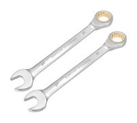 sourcing map 2 llaves combinadas de trinquete de 27 mm métricas de 12 puntos CR-V de acero cromado, doble caja, llaves de trinquete de extremo abierto con 72 dientes y herramienta de llave de