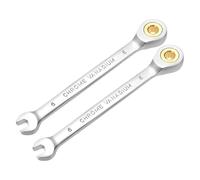 sourcing map 2 llaves combinadas de trinquete de 6 mm métricas de 12 puntos CR-V de acero cromado, doble caja, llaves de trinquete de extremo abierto con 72 dientes y herramienta de llave de engranaje