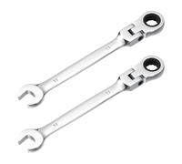 sourcing map 2 llaves combinadas de trinquete de cabeza flexible de 11 mm, caja de trinquete estándar métrica de 72 dientes y llave de acero CR-V de extremo abierto para sujetadores, tuercas, pernos