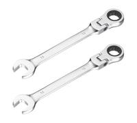 sourcing map 2 llaves combinadas de trinquete de cabeza flexible de 16 mm, caja de trinquete estándar métrica de 72 dientes y llave de acero CR-V de extremo abierto para sujetadores, tuercas, pernos