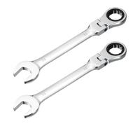 sourcing map 2 llaves combinadas de trinquete de cabeza flexible de 32 mm, caja de trinquete estándar métrica de 72 dientes y llave de acero CR-V de extremo abierto para sujetadores, tuercas, pernos