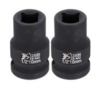 sourcing map 2 llaves de vaso cuadradas de 4 puntos de 1/2 pulgada de 10 mm métricas cuadradas de impacto de 1.5 pulgadas de largo 40CR de acero fosfatado estándar para reparación de automóviles, uso