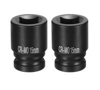 sourcing map 2 llaves de vaso cuadradas de 4 puntos de 1/2 pulgada de 15 mm métricas cuadradas de impacto CR-MO ennegrecimiento estándar para ruedas neumáticas para reparación de automóviles,