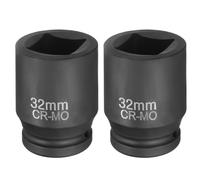 sourcing map 2 llaves de vaso cuadradas de 4 puntos de 1 pulgada, 32 mm, cuadradas, métricas, de impacto CR-MO, ennegrecimiento estándar, herramienta de manga neumática para reparación de automóviles