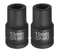 sourcing map 2 llaves de vaso cuadradas de 4 puntos de 1 pulgada de 19 mm métricas cuadradas de impacto CR-MO ennegrecimiento estándar de manga neumática para reparación de automóviles, mantenimiento