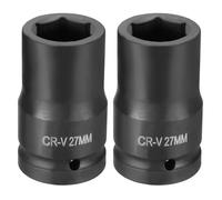 sourcing map 2 llaves de vaso de impacto de 6 puntos de 1 pulgada de accionamiento métrico de 27 mm CR-V de acero para reparación de tuercas de eje de máquina, color negro