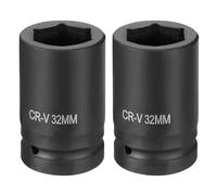 sourcing map 2 llaves de vaso de impacto de 6 puntos de 1 pulgada de accionamiento métrico de 32 mm CR-V de acero para reparación de tuercas de eje de máquina, color negro