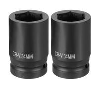 sourcing map 2 llaves de vaso de impacto de 6 puntos de 1 pulgada de accionamiento métrico de 34 mm CR-V de acero para reparación de tuercas de eje de máquina, color negro