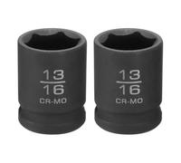 sourcing map 2 llaves de vaso de impacto poco profundo de 6 puntos de 13/16 pulgadas de 1/2 pulgada cuadrada de 38 mm de largo, aleación de acero de 40 cr para reparación de pernos de tuercas