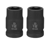 sourcing map 2 llaves de vaso de impacto poco profundo de 6 puntos de 9/16 pulgadas de 1/2 pulgada cuadrada de 38 mm de largo, aleación de acero de 40 cr para reparación de pernos de tuercas