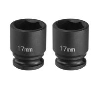 sourcing map 2 llaves de vaso de impacto profundo de 3/8 pulgadas cuadradas por 17 mm métrico de 6 puntos de 30 mm de largo CR-MO de acero de grado industrial para reparación de tuercas hexagonales de