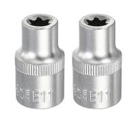 sourcing map 2 llaves de vaso E-Torx de 1/2 pulgada E11 Star métricas de 1.5 pulgadas de longitud Torx externa, manga superficial Torx de 35 K, aleación de acero cromado, funda estriada de 6 puntos