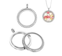 sourcing map 2 medallones de recuerdo vivo, 23 mm de rotación de diamantes de imitación redondos, colgantes flotantes de acero inoxidable y cristal para fotos, para mujeres, collares, manualidades