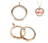 sourcing map 2 medallones de recuerdo vivo, colgantes flotantes redondos de 23 mm, acero inoxidable, cristal transparente, para mujer, collar, manualidades, decoración, oro rosa