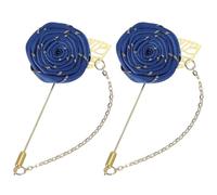 sourcing map 2 pines de solapa de rosa para trajes de hombre, broche de flores de tela hecho a mano con hoja dorada/cadena para accesorios de traje, novio, boda, azul, 9.5 cm, Metal