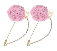 sourcing map 2 pines de solapa de rosa para trajes de hombre, broche de flores de tela hecho a mano con hoja dorada/cadena para accesorios de traje, novio, boda, rosa, 9.5 cm, Metal