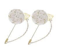 sourcing map 2 pines de solapa de rosa para trajes de hombre, broche de flores de tela hecho a mano con hoja dorada/cadena para accesorios de traje, novio, boda, beige, 9.5 cm, Metal