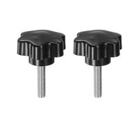 sourcing map 2 pomos de estrella M8 x 35 mm, acero inoxidable 304, rosca de 46 mm, cabeza de plástico, 6 estrellas, apriete a mano, mango de perilla, color negro