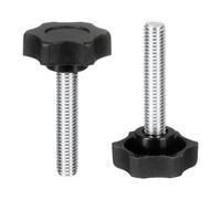 sourcing map 2 pomos de estrella M8 x 40 mm (paso de 1,25 mm), rosca macho métrica de acero al carbono, tornillos de sujeción para plantillas de carpintería, color negro