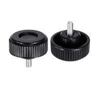 sourcing map 2 pomos de sujeción moleteados M6 x 12 mm, rosca métrica macho de 38 mm, cabeza redonda de plástico, acero al carbono, perilla roscada, mango de tornillo de mano, color negro