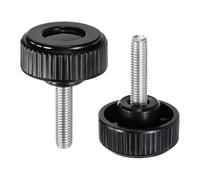 sourcing map 2 pomos de sujeción moleteados M8 x 30 mm, rosca métrica macho de 38 mm, cabeza redonda de plástico, acero al carbono, perilla roscada, mango de tornillo de mano, color negro