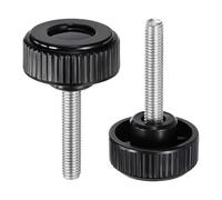 sourcing map 2 pomos de sujeción moleteados M8 x 40 mm, rosca métrica macho de 38 mm, cabeza redonda de plástico, acero al carbono, perilla roscada, mango de tornillo de mano, color negro