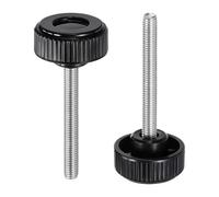 sourcing map 2 pomos de sujeción moleteados M8 x 60 mm, rosca métrica macho de 38 mm, cabeza redonda de plástico, acero al carbono, perilla roscada, mango de tornillo de mano, color negro