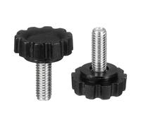 sourcing map 2 pomos moleteados M6 x 16 mm (paso de 1 mm), rosca macho métrica de acero al carbono, tornillos de sujeción de apriete a mano, pernos roscados para plantillas de carpintería, color negro