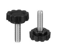 sourcing map 2 pomos moleteados M6 x 20 mm (paso de 1 mm), rosca macho métrica de acero al carbono, tornillos de sujeción de apriete a mano, pernos roscados para plantillas de carpintería, color negro