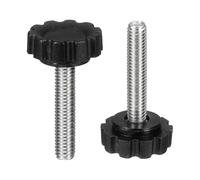 sourcing map 2 pomos moleteados M6 x 30 mm (paso de 1 mm), rosca macho métrica de acero al carbono, tornillos de sujeción de apriete a mano, pernos roscados para plantillas de carpintería, color negro