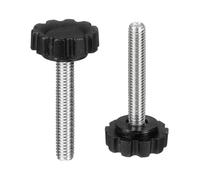 sourcing map 2 pomos moleteados M6 x 35 mm (paso de 1 mm), rosca macho métrica de acero al carbono, tornillos de sujeción de apriete a mano, pernos roscados para plantillas de carpintería, color negro