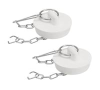 sourcing map 2 tapones de goma para bañera de 38 a 39 mm, tapón de drenaje para fregadero de cocina, tapón de drenaje de baño con anillo de tracción y cadena de acero inoxidable, color blanco