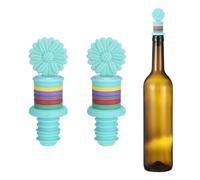 sourcing map 2 tapones de vino de silicona, divertido tapón de vino con forma de girasol con marcador de gafas, reutilizable, hermético, a prueba de fugas, ahorrador de licor para cerveza, bebida, bar