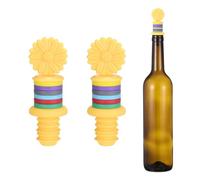 sourcing map 2 tapones de vino de silicona, divertido tapón de vino con forma de girasol con marcador de gafas, reutilizable, hermético, a prueba de fugas, ahorrador de licor para cerveza, bebida, bar