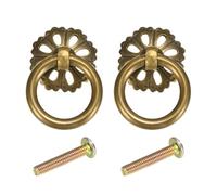 sourcing map 2 tiradores y pomos de latón de 1.18 pulgadas, tiradores de cajón de anillo vintage con tornillos para armario, tocador, armario, forma de flor hueca, bronce