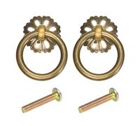 sourcing map 2 tiradores y pomos de latón de 1.38 pulgadas, tiradores de cajón de anillo vintage con tornillos para armario, tocador, armario, forma de flor hueca, bronce