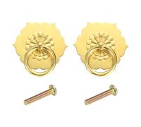 sourcing map 2 tiradores y pomos de latón de 1.38 pulgadas, tiradores de cajón de anillo vintage con tornillos en forma de flor para armario, tocador, armario, tono dorado