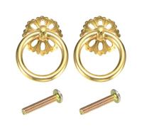 sourcing map 2 tiradores y pomos de latón de 1.38 pulgadas, tiradores de cajón de anillo vintage con tornillos para armario, tocador, armario, forma de flor hueca, tono dorado