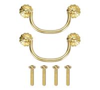 sourcing map 2 tiradores y pomos de latón de 3.15 pulgadas con agujeros de montaje dobles, tiradores de cajón de anillo vintage con tornillos en forma de flor para armario, tocador, armario, tono