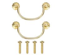 sourcing map 2 tiradores y pomos de latón de 3.54 pulgadas con agujeros de montaje dobles, tiradores de cajón de anillo vintage con tornillos en forma de flor para armario, tocador, armario, tono