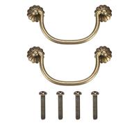 sourcing map 2 tiradores y pomos de latón de 3.54 pulgadas con agujeros de montaje dobles, tiradores de cajón de anillo vintage con tornillos en forma de flor para armario, tocador, armario, color