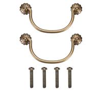 sourcing map 2 tiradores y pomos de latón de 3.94 pulgadas con agujeros de montaje dobles, tiradores de cajón de anillo vintage con tornillos en forma de flor para armario, tocador, armario, color